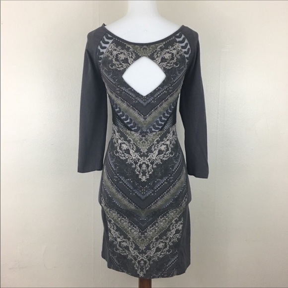 Free‎ People Out Of Africa Dress 3/4 Sleeve Crew Neck Fitted Mini Sexy Casual - Picture 6 of 9